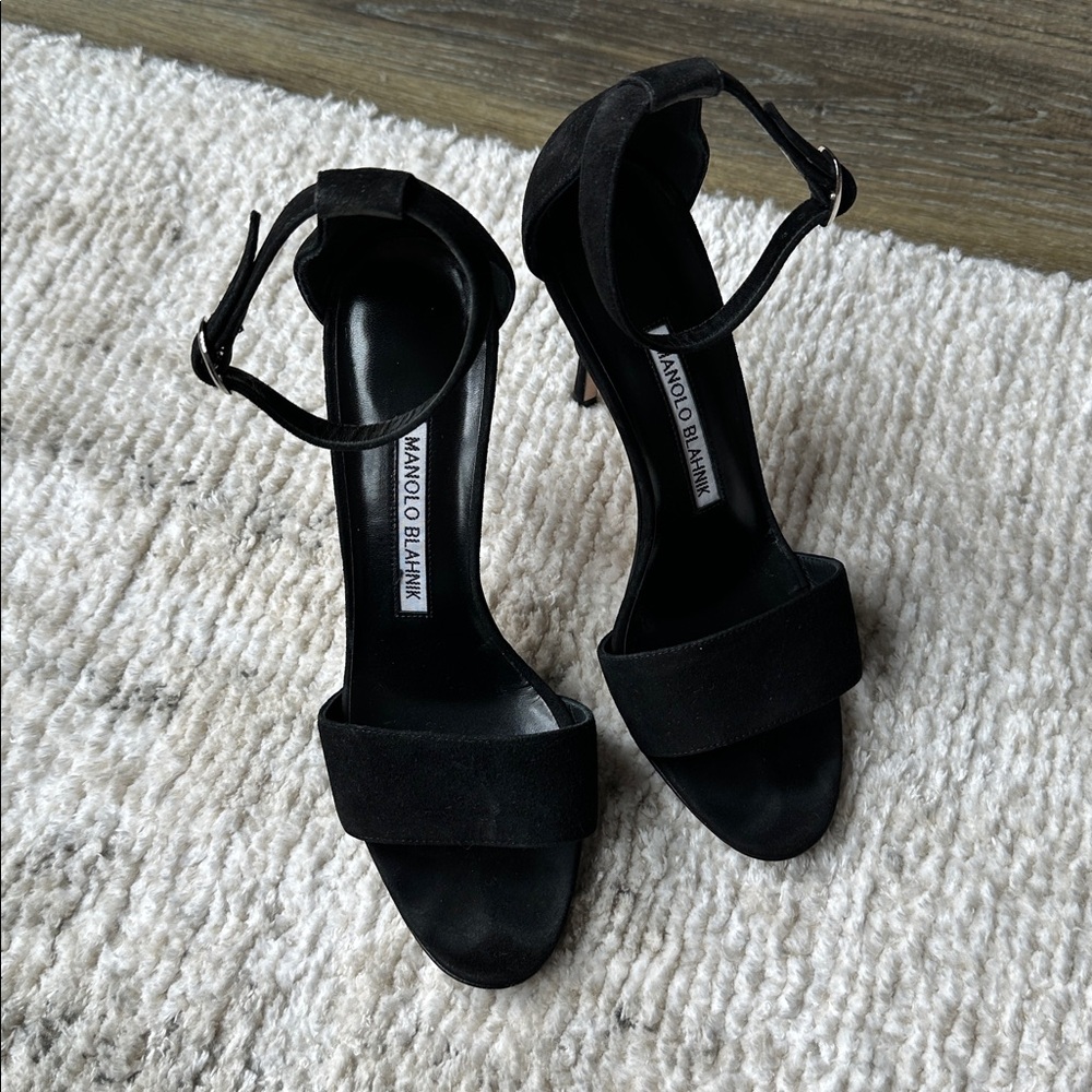 Manolo Blahnik Black Suede Heeled Sandals 36